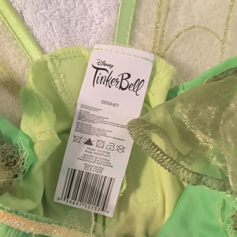 Authentic Disney Tinkerbell Childs Dress Costume Size XS (3T-4T)
